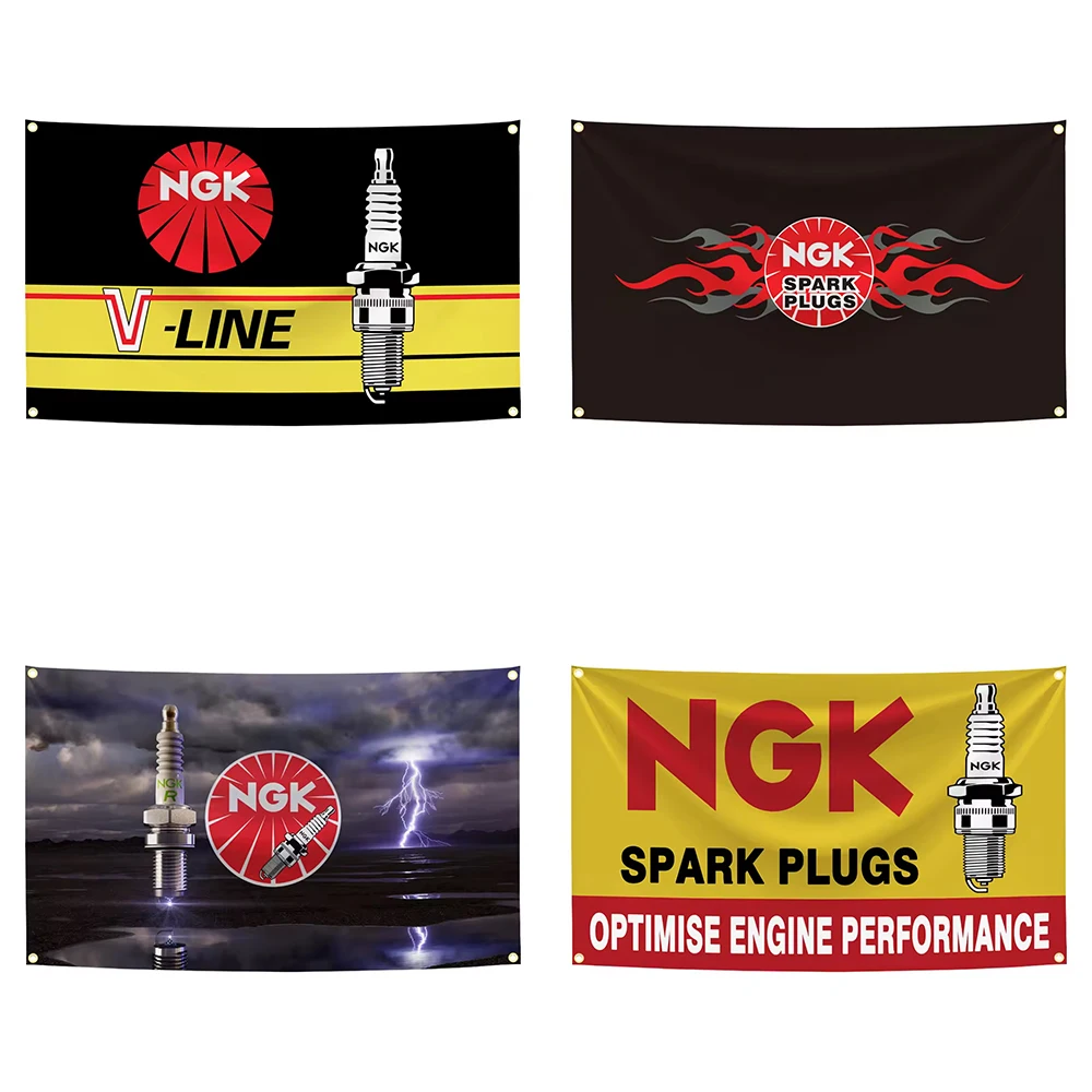 90 x 150 cm große Flaggen-Wandteppiche mit Zündkerzen-Motiv, Polyester-Digitaldruck-Banner für Garagen-Wandkunst, Außendekoration