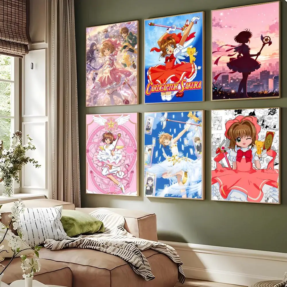 Cardcaptor Sakura Anime Magical Girl Poster Waterproof Sticky Wall Art Print For Bedroom Living Room Hallway Bar Home Decor