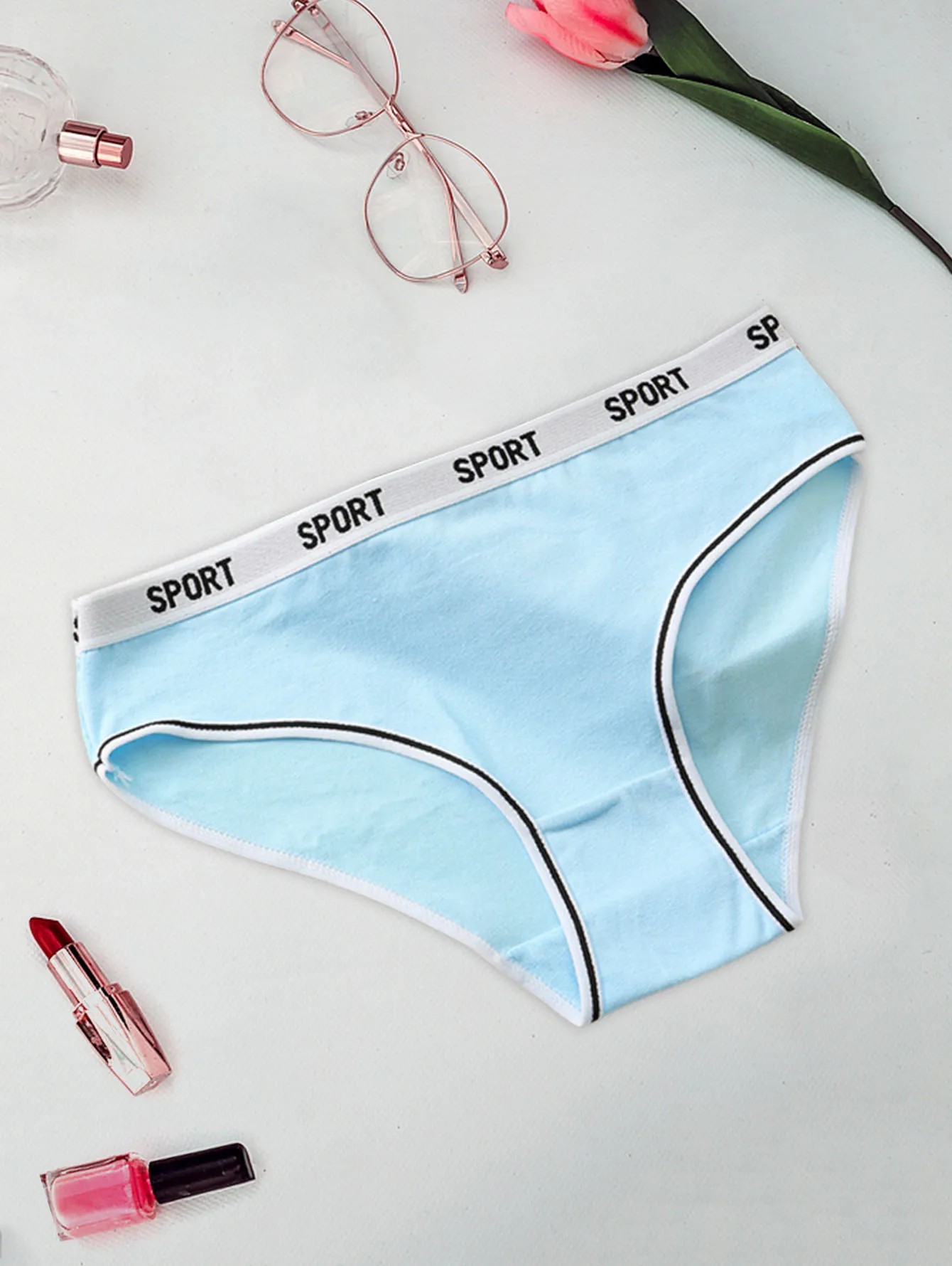 5°я Woj Sportstijl Sexy katoenen damesslipje, middelhoge taille Traceless Comfortabel ademend Driehoekslip voor dames