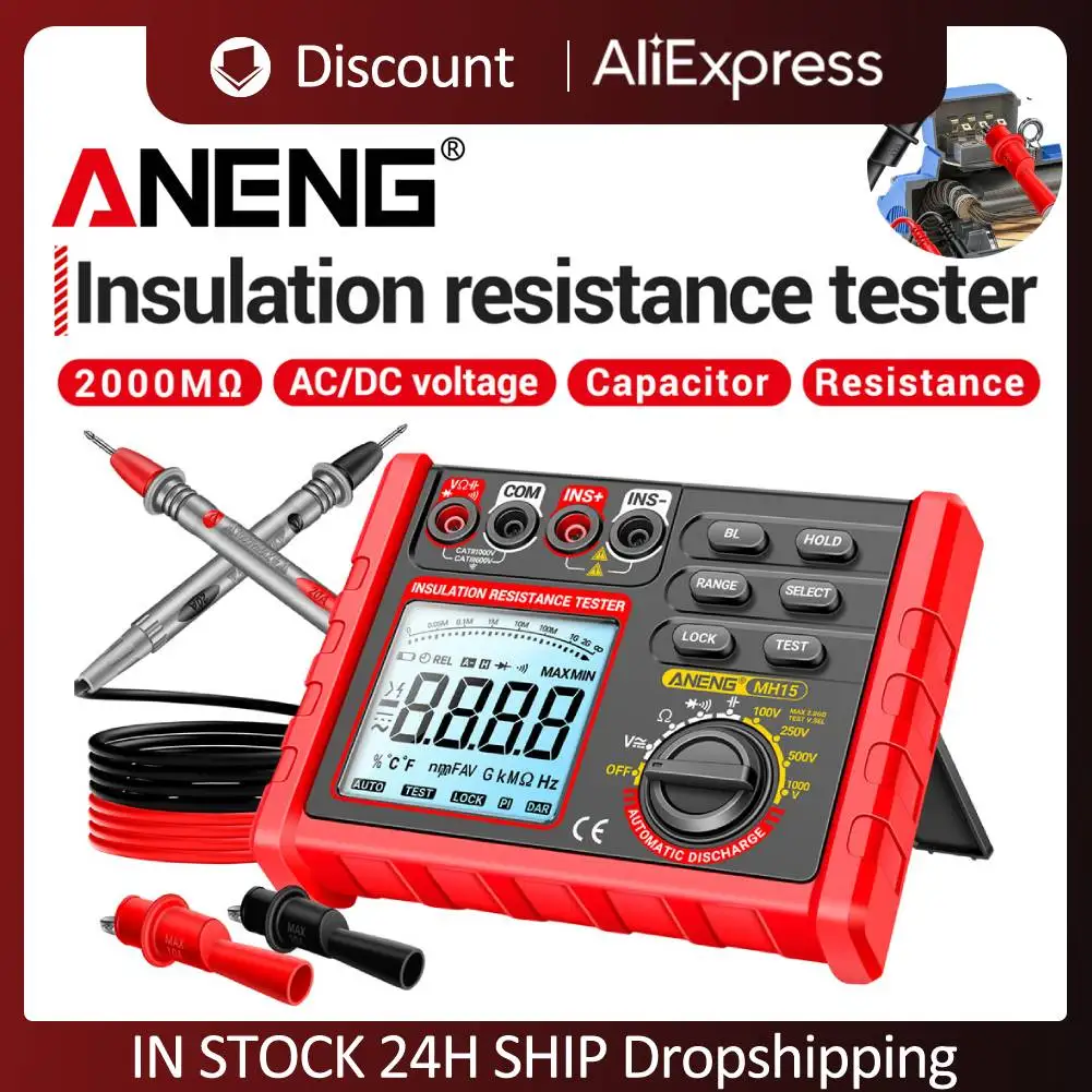 ANENG MH15 Digital Insulation Resistance Meter Multifunction Automatic Discharge AC/DC Voltage Tester LCD Resistor Tester 1000V