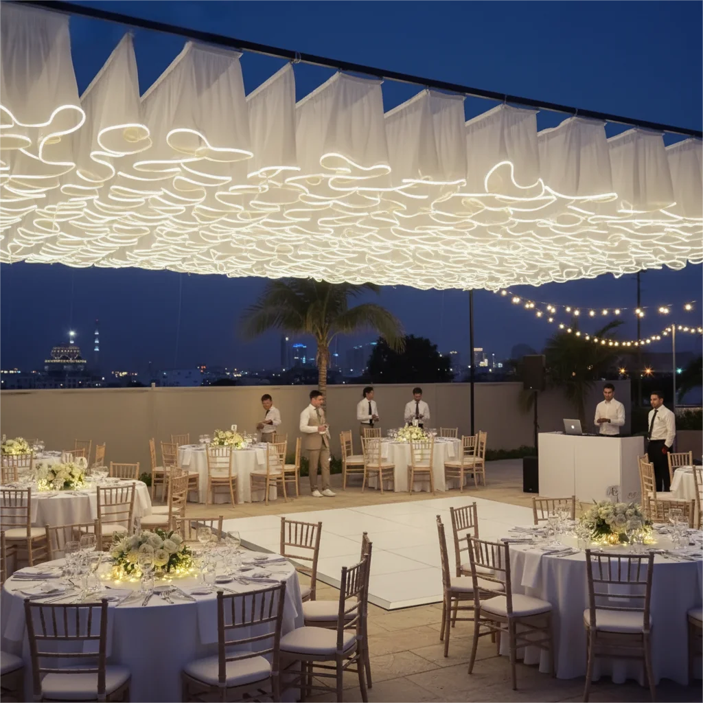 

Персонализированный свадебный потолок, декоративная волнистая марлевая занавеска с подсветкой для предложения на свадьбу, рождественские торжества, реквизит 10 м