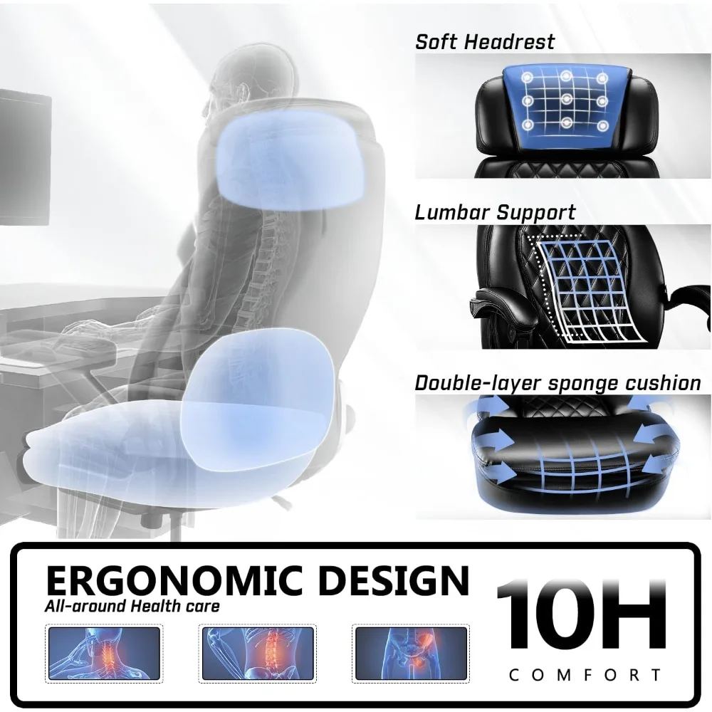 كرسي مكتب تنفيذي بوزن 400 رطل مع مسند للقدمين للأشخاص الثقيلين، كرسي مكتب مريح كبير وطويل مع مسند رأس قابل للتعديل