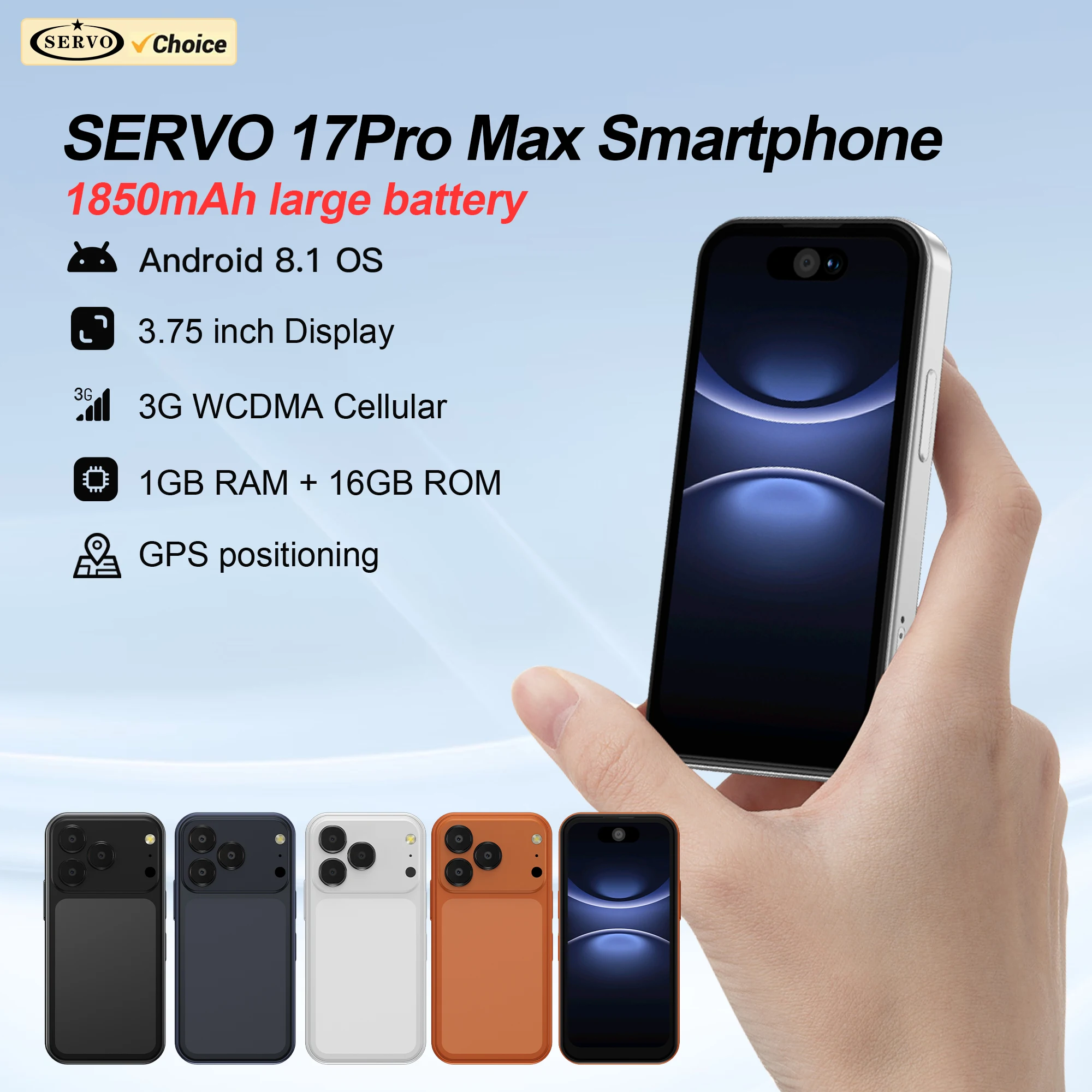 SERVO 17PRO MAX Pocket الهاتف الذكي Android OS Play Store WhatsAPP 2.0MP كاميرا 3G WCDMA 3.75 "هواتف محمولة ذكية صغيرة 2 بطاقة SIM