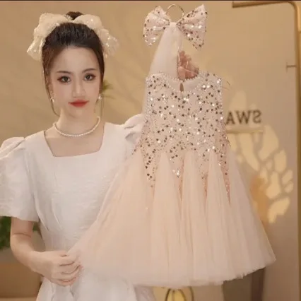 

Same Style 2025 Girls' And Children's Summer New Stylish Breathable Sleeveless Dress Sequined Skirt Princess