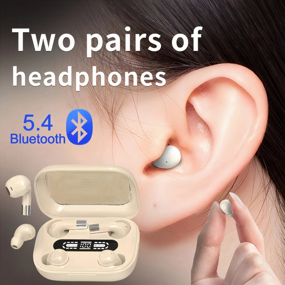 SK 2in1 Dual Headphones 5.4 Bluetooth Wireless Earphones Sports Sleeping Noise Reduction HD Call Headset HIFI Music Bass Earbuds