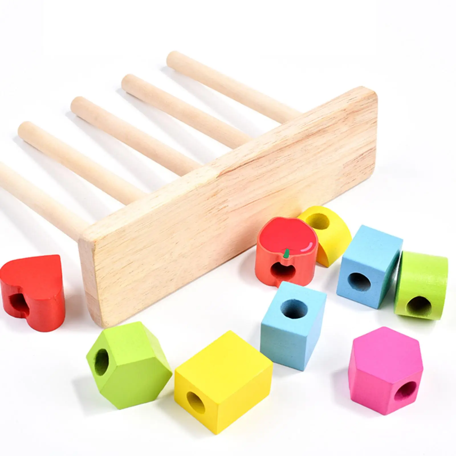 Wooden Beads Sequencing Toy Early Education Matching Shapes Stacking Toy for 2 3 4 5 Children Holiday Gifts Preschool Kids