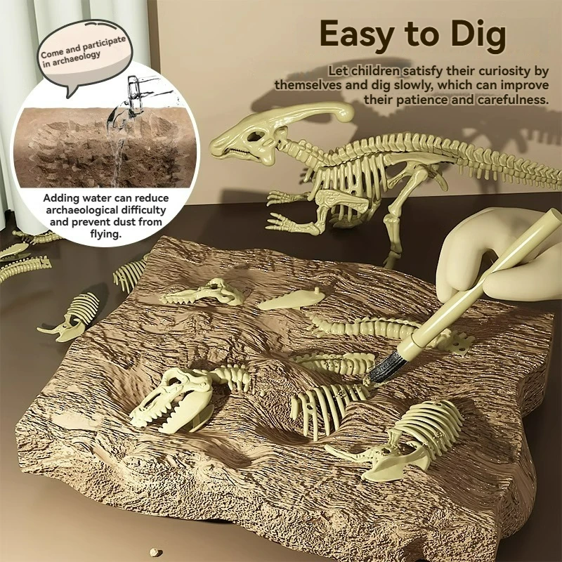 DIY fósil de dinosaurio para niños, juguetes de excavación de huesos hechos a mano, búsqueda de tesoros fósiles, juguetes de excavación de tiranosaurio antiguo