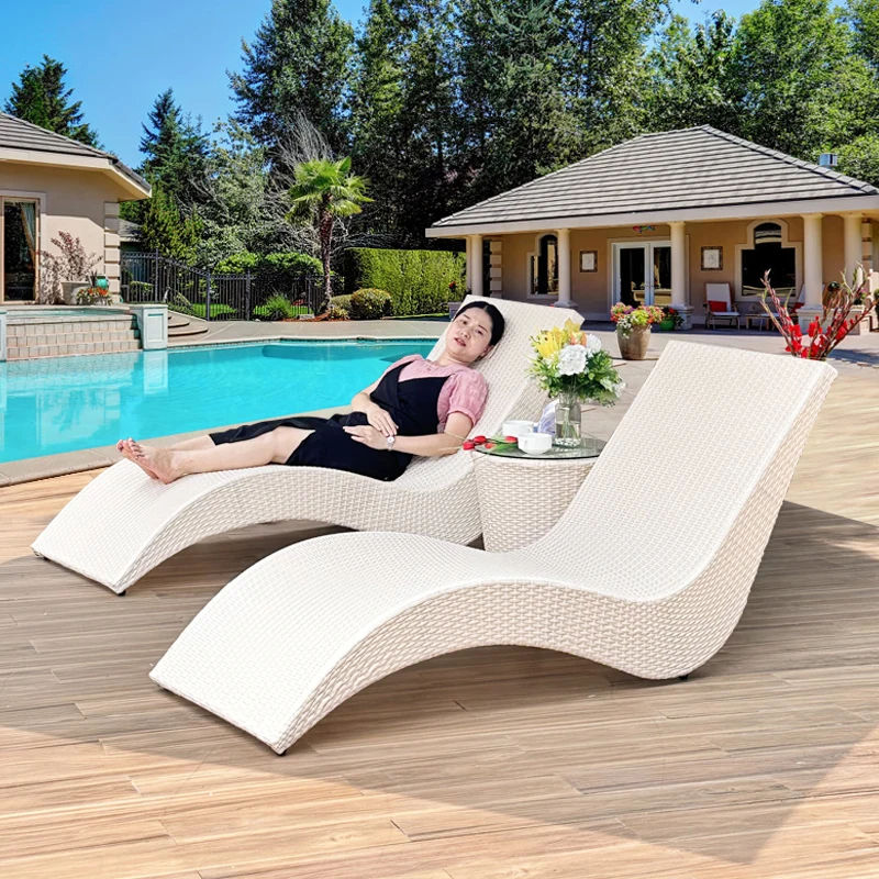 Outdoor Swimming Waterproof Pool Rattan Sea Beach Chairs Wicker Sun Lounger Chair