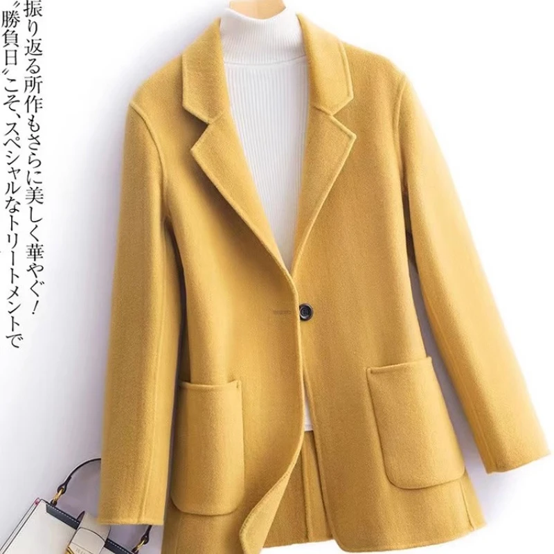 

2025 Autumn and Winter New Tailored Collar One Button Women's Coat 100% Pure Wool Short Coat Comfort Trend Women's Clothing