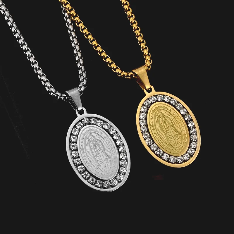 

Fashion Religious Trendy Girl Virgin Mary Oval Tag Pendant Necklace Jewelry Yellow Gold Silver Color Classic Chain Women Jewelry