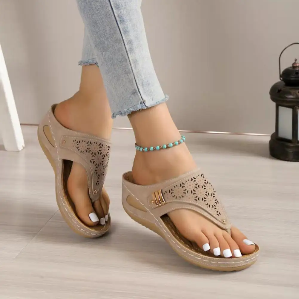 1 Pair Wedge Sandals Open Toe Rubber Sole Flat Wedge Sandals Breathable Casual Platform Ladies Sandals Holiday Accessory