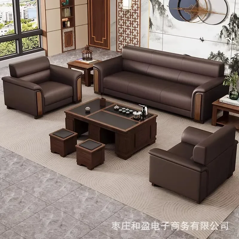 DSA office sofa coffee table simple reception office sofa three-person leather coffee table combination set