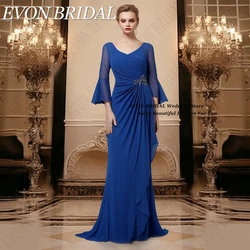 EVON BRIDAL Mother Of The Bride Dresses For Wedding Chiffon Mermaid Formal Occasion Gowns Flare Sleeves robes invitée mariage