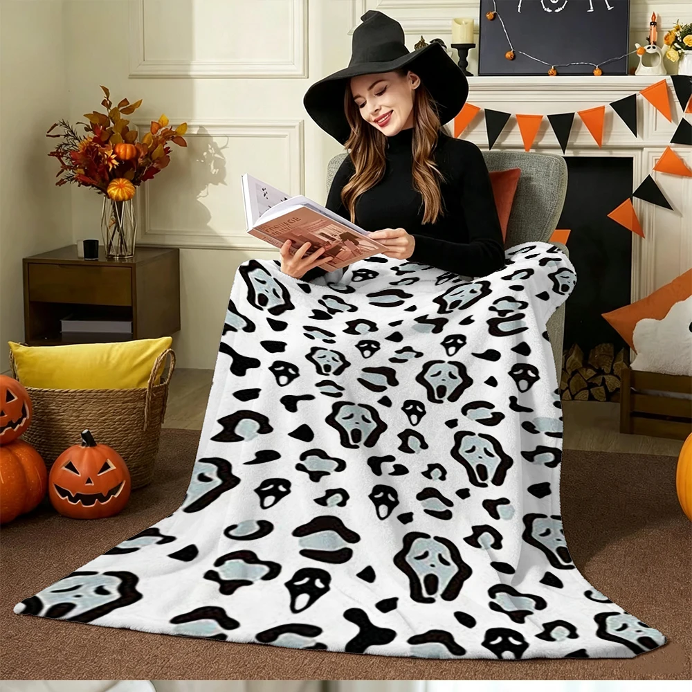 Halloween Scary Ghost Face Mask Print Fleece Throw Blanket Spooky Holiday Home Sofa Bed Decor