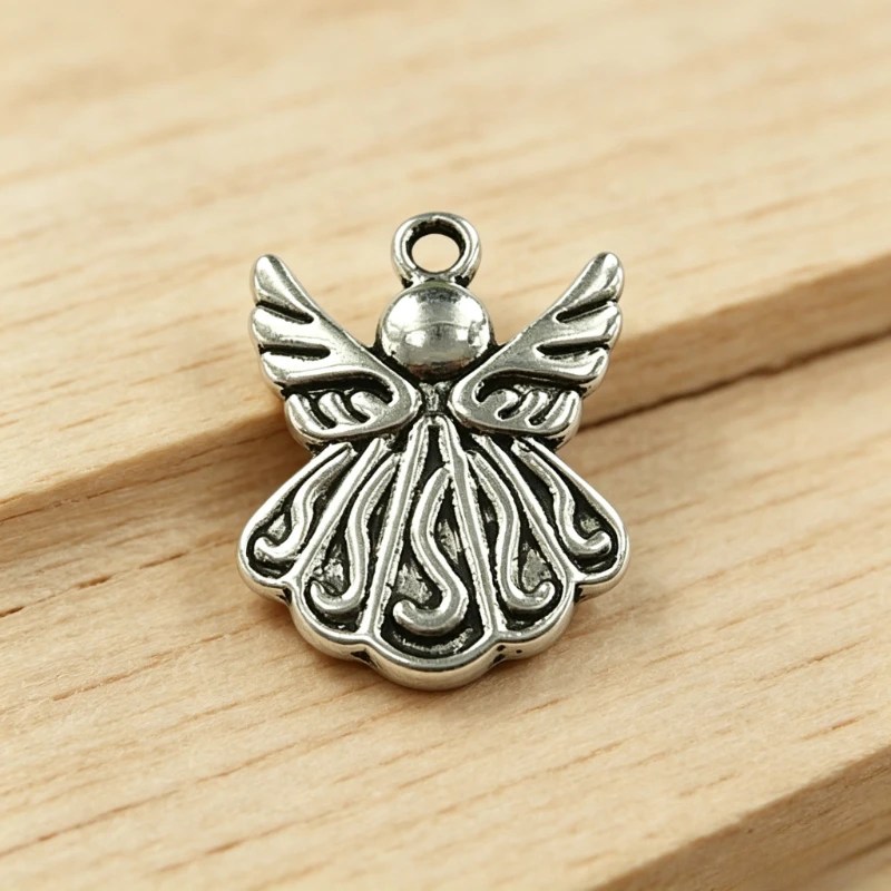 200 Stück Antik-Silber-Farbe, Engel-Charms-Anhänger, 21 x 15 mm, DIY-Halsketten, Ohrringe, Schmuckherstellung # 3386 – Detail 5