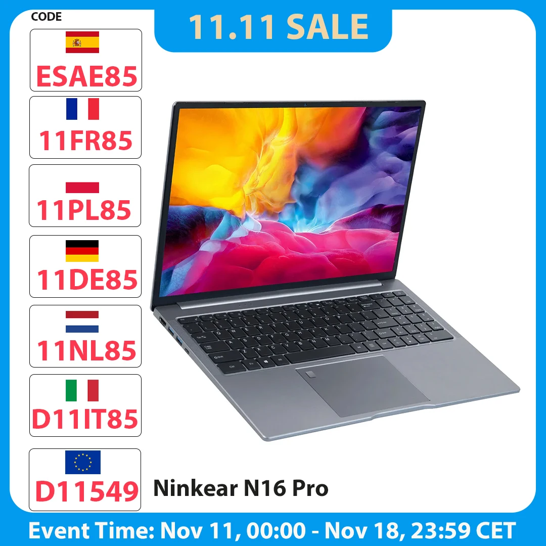 كمبيوتر محمول Ninkear N16 Pro، شاشة 16 بوصة 2.5K Ips 120 هرتز، Intel Core I9-13900Hk 5.4 جيجا هرتز، 32 جيجا بايت Ddr4 3200 ميجا هرتز رام، 1 تيرابايت Pcie Ssd، Wifi 6