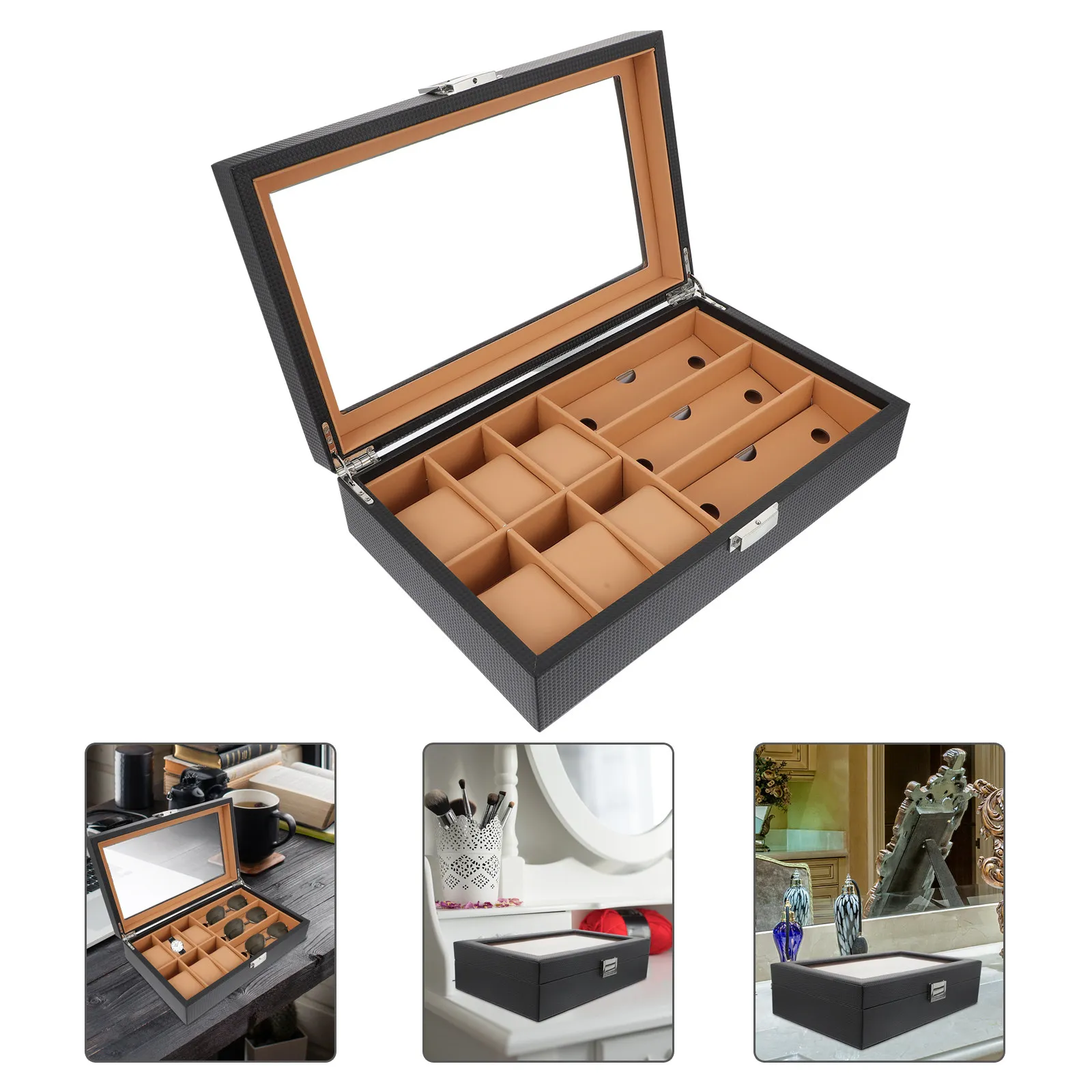 

Wooden Watch and Eyewear Display Storage Box Organizer for Men Women Multi Slot Portable Elegant Watch Collection Case