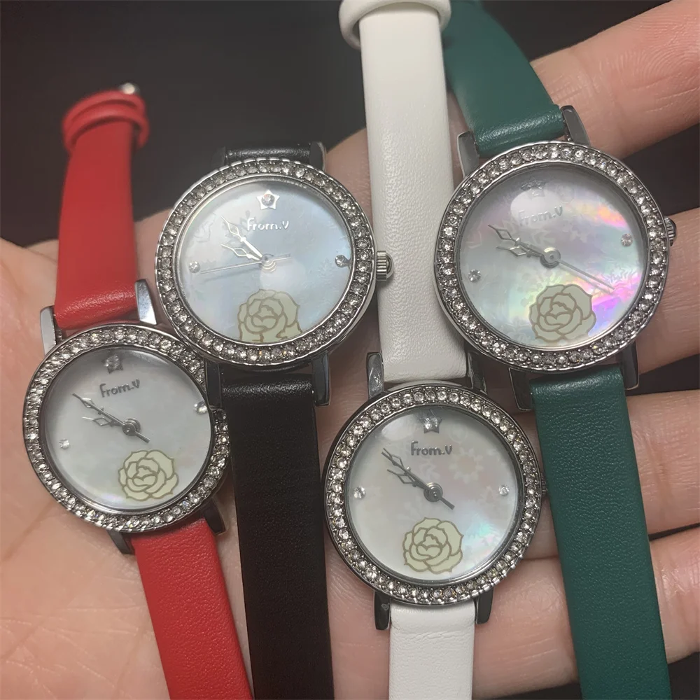 

Wholesale Clearance 1Lot=6PCS Printed Colorful Shell Women Floral Watches Quartz Waterproof Rose Flowers Watch Crystals Leather