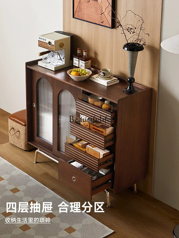 

LXLight sandalwood dining side cabinet integrated against the wall retro living room tea cabinet