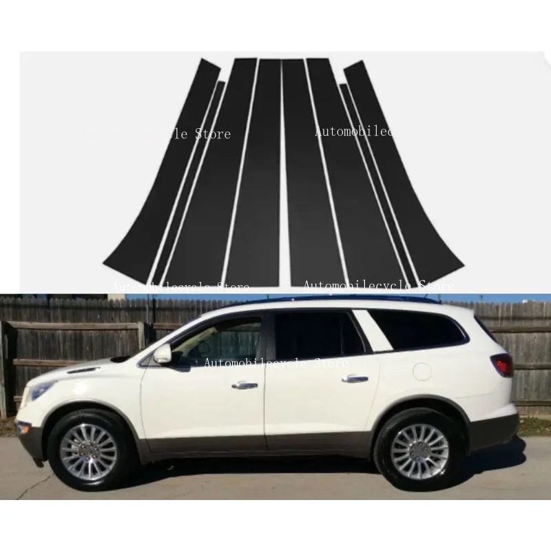 8PCS Glossy Black Pillar Posts Fit For Buick Enclave 2008 2009 2010 2011 2012-2017 Window Moulding B C Center Sticker Cover