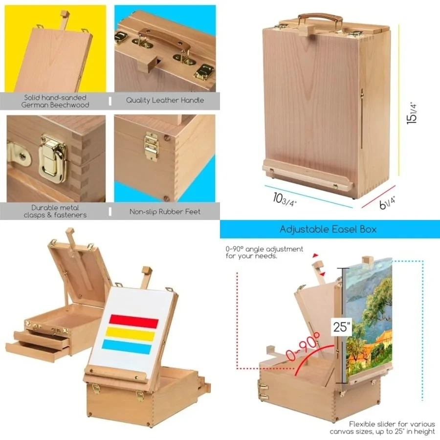 

Large Tabletop Easel Sketchbox, Adjustable Solid Beech Wood Desktop Easel Box, Travel Easel for Artists, Table Top easels for Painting, Wooden Art Storage Box for Artist, Adults & Beginners
