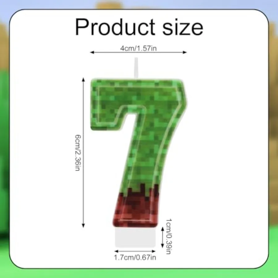 Pixel Birthday Number Candle Green Brown Paraffin Cake Toppers Decorations for Miner Game Party Number 7