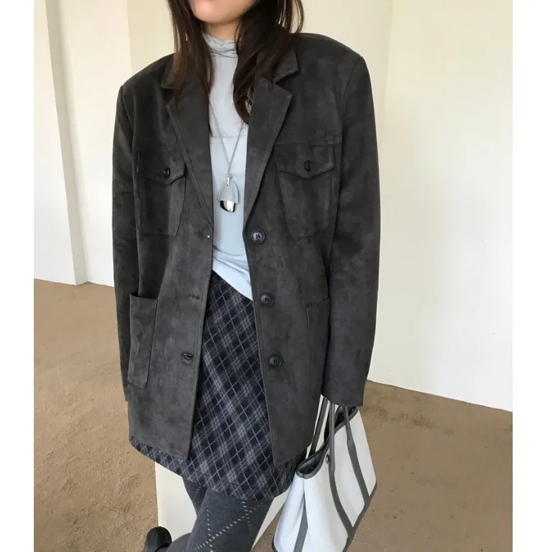 

Женское свободное длинное кожаное пальто Sve, осенне-зимнее пальто на одной пуговице с несколькими кетами Faion, верхняя одежда