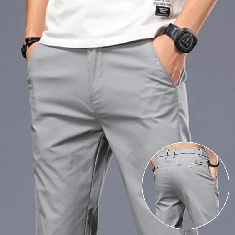 

Men Ice Silk Smart Casual Suit Pants Male Slim Fit Korean Style Blazer Pants Thin Ankle Length Cropped Light Gray Trousers