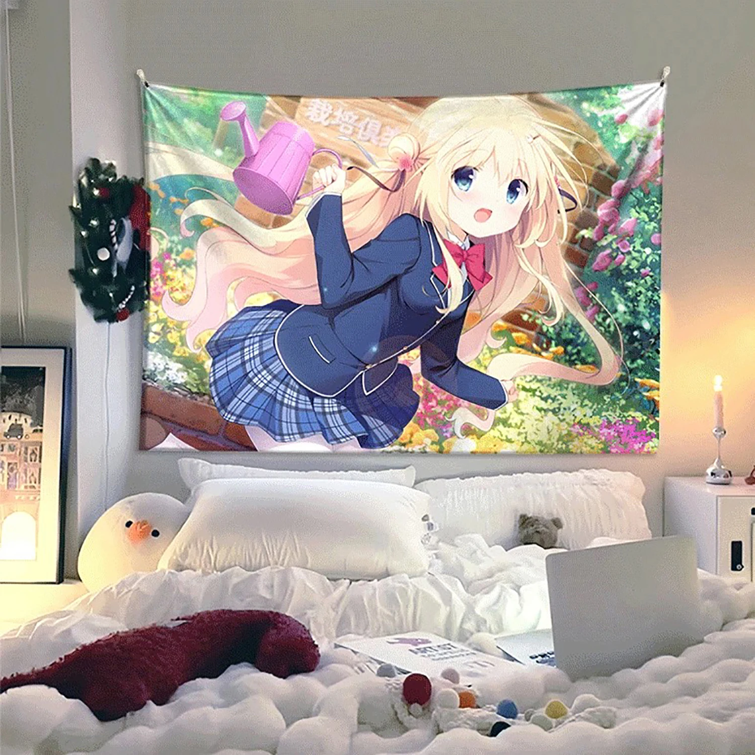 Kawaii style girl hanging cloth cartoon dormitory bedroom bedside tapestry wall background cloth rental house decorative cloth