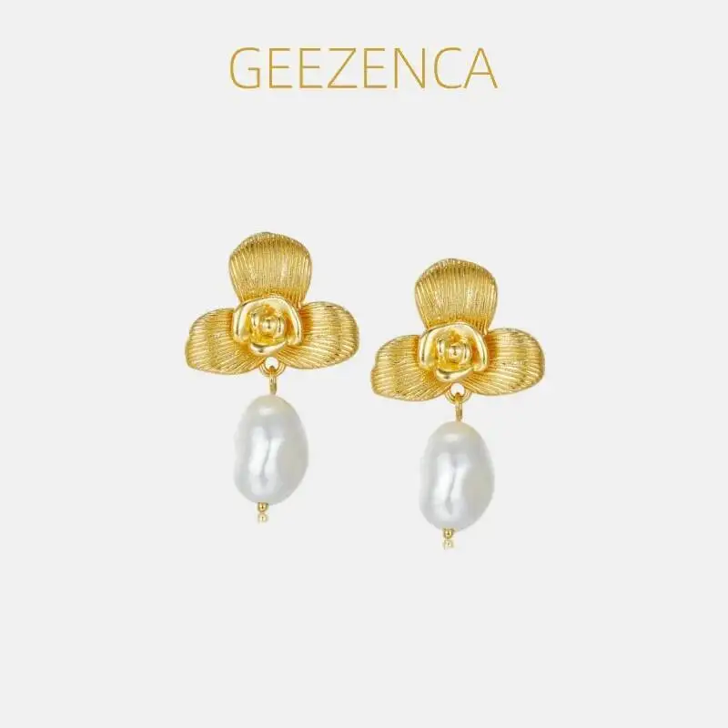 

GEEZENCA 925 Sterling Silver Natural Baroque Freshwater Pearl FlowerDangle Earrings Clearance Limited Stock First Come First Get