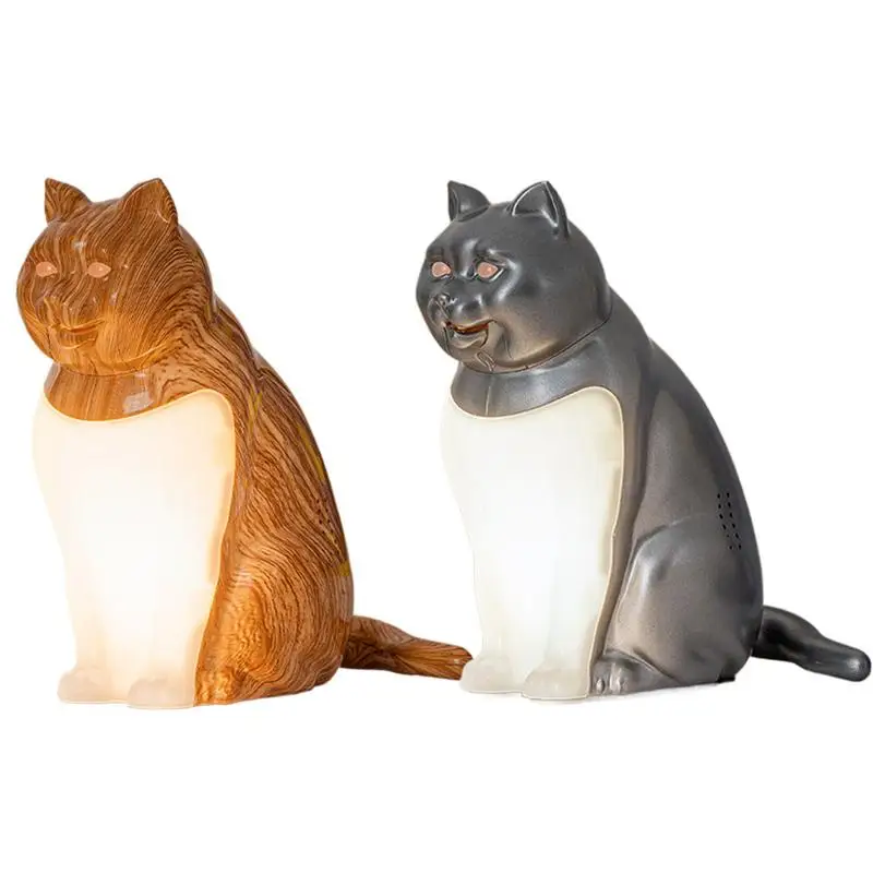 Gato candeeiro de mesa decoração presente gato luz da noite com aromaterapia carregamento usb efeito som quarto lâmpada cabeceira