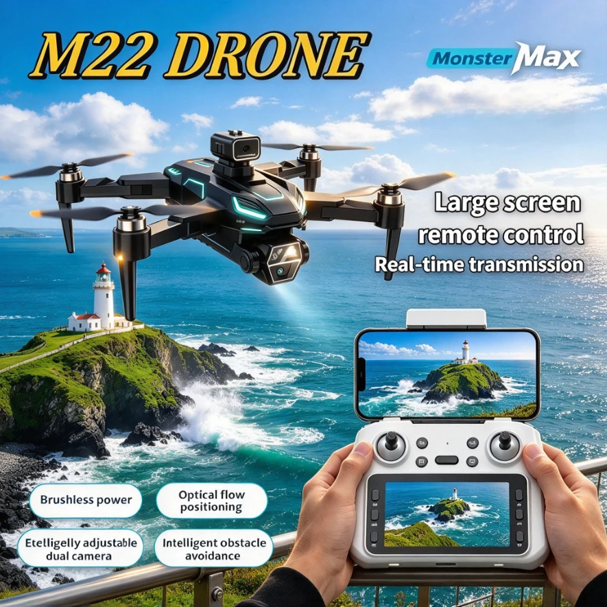 Original M22 Brushless GPS Drone 8K Dual Camera 5G WiFi FPV Screen Controller Optical Flow Long Endurance Foldable RC Quadcopter