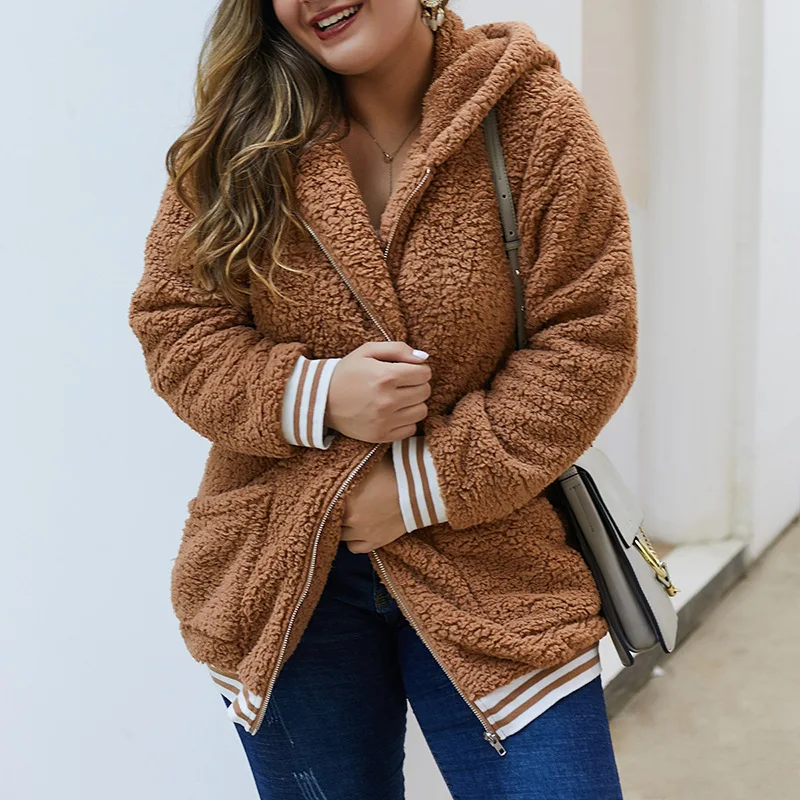 معطف نسائي كاجوال دافئ بأكمام طويلة، هوديي بجيب بسحاب، مزاج أزياء الشتاء، طراز جديد، مقاس كبير،