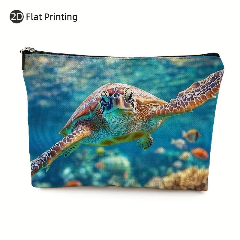 

AUnderwater Turtle And Coral Reef Patterned Makeup Bag- Multifunctional Zipper Pouch, Jewelry Storage Bag, Perfect Travel Zipper