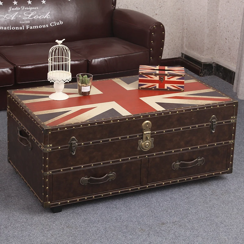 European retro leather case coffee table display props model room villa living room furniture club hotel coffee bar tea table