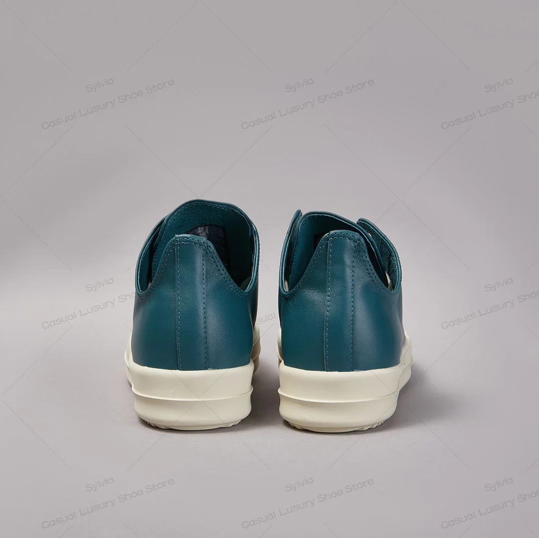 Ricks Luxury Designer Casual Shoes Men Owens High Quality Casual Shoes Women Ricks Retro Style Classic Cyan Real Leather Sneaker