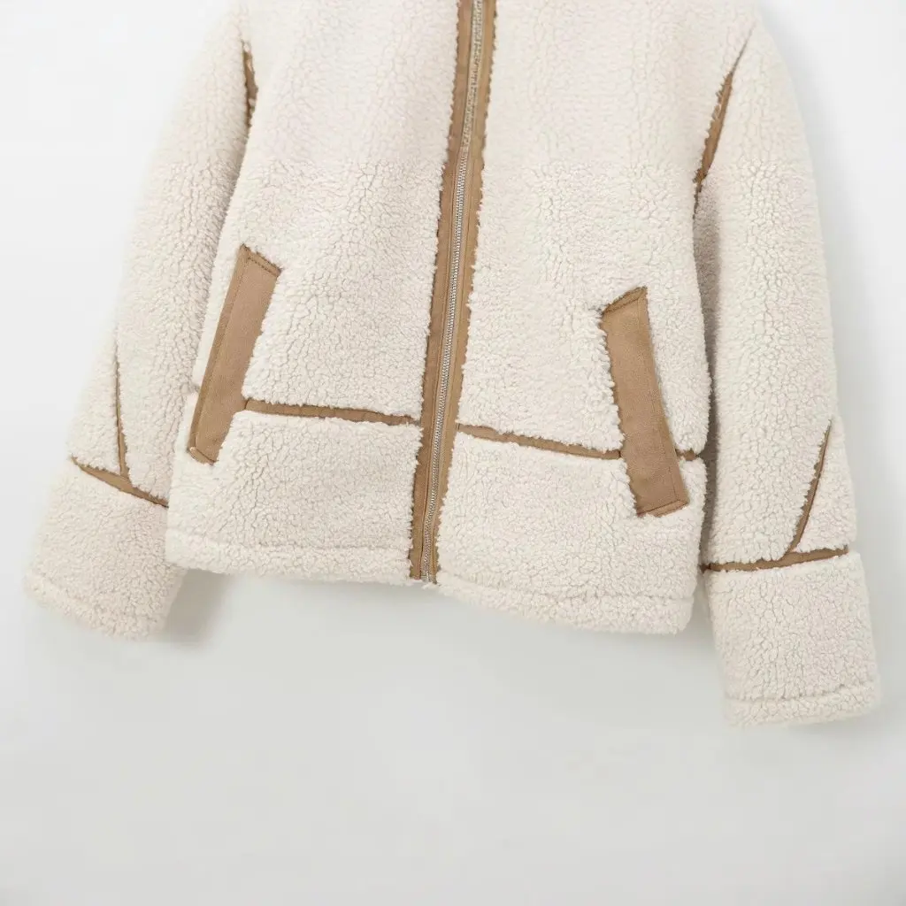 

Новая женская осенняя куртка из меха ягненка с вертикальным воротником контрастного цвета, теплая верхняя одежда нишевого дизайна