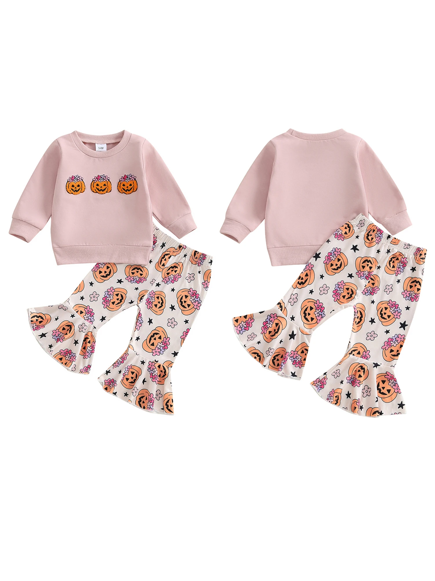 

Toddler Halloween Costume Set Long Sleeve Top Pumpkin Floral Pants Baby Girl Outfit Clothes for Fall Festivities