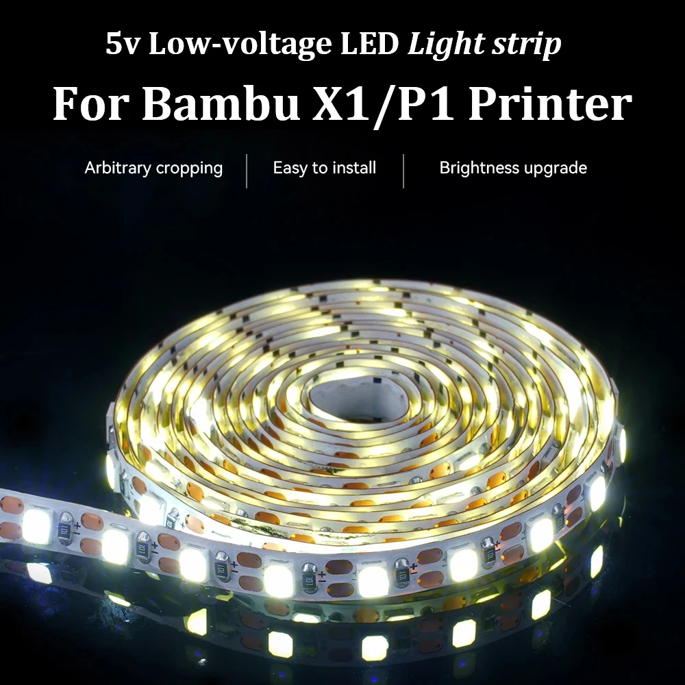 Upgraded Lower Current LED Light Strip For Bambu Lab X1c P1s P1P X1 5V 0.3A 150cm IP44 3D Printer Lighting Lamp Super Bright