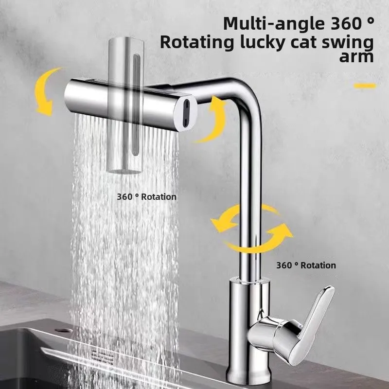 Kitchen Faucets Gray Rotation Waterfall Stream Sprayer Head Sink Mixer Brushed Nickle Water Tap Accessorie