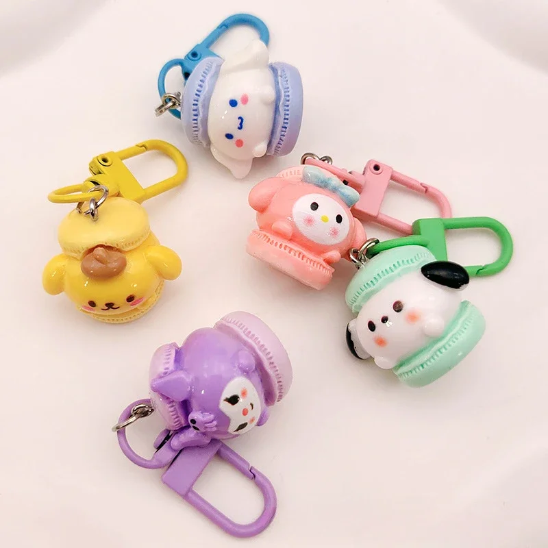 Sanrio Keychains Cartoon Figure Kawaii Macaron Shape My Melody Kuromi Pochacco Stereo Backpack Sweet Pendants Decorations Gifts