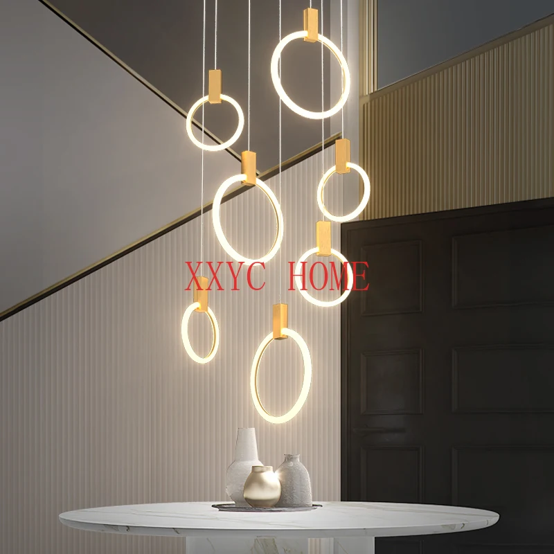 

Staircase chandelier Nordic postmodern jumping floor rotation creative