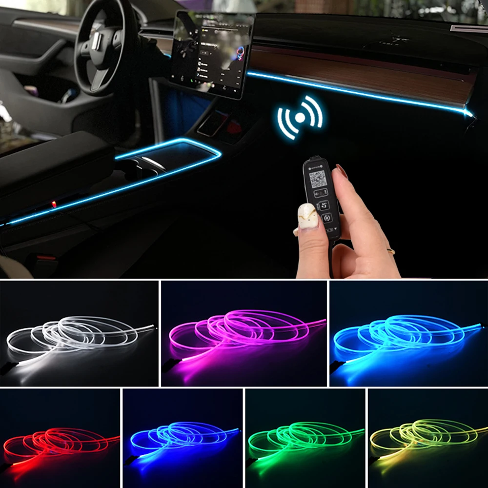 Car Central Control RGB LED Strip Lights on Dashboard Gap, Glow Neon Interior Ambient Light Under Dash Light Car Atmosphere Lamp