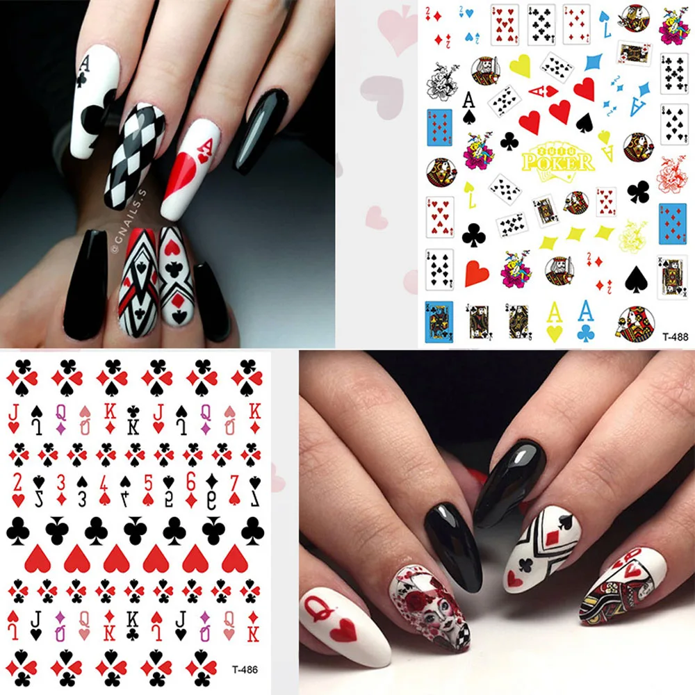 

12.5*8.5cm Poker Adhesive Nail Sticker Decals Playing Cards Design Tips Manicure Letter Heart Sliders for Nail Art Decorations