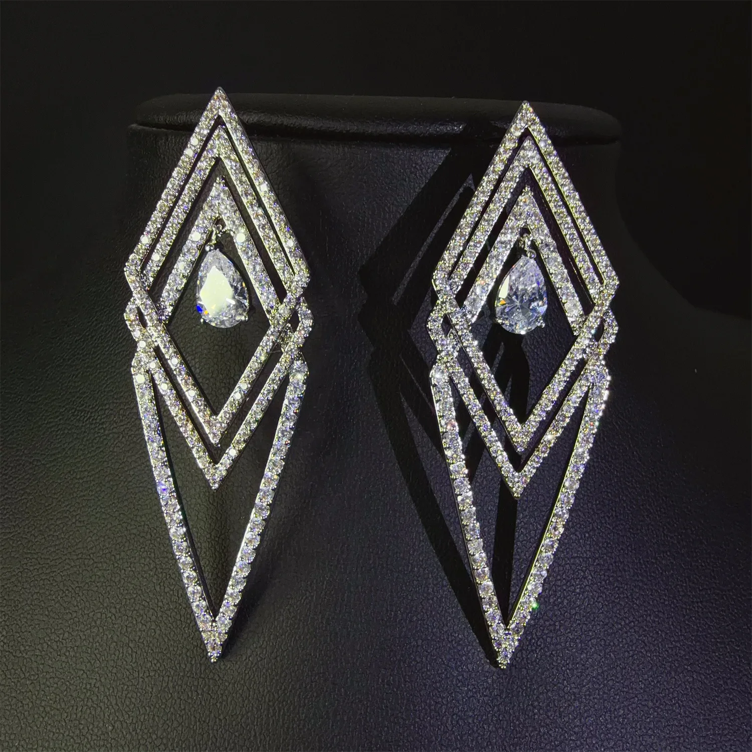 

Luxury cubic zirconia Geometric dangle Earrings Statement for women Wedding Dinner Party jewelry silver plated