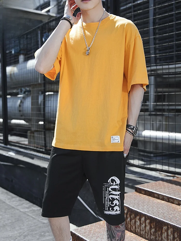 

Summer Set Men's Faionable Spor Casual ort Sve T-irt Cotton Five-ket Pants Youth Leisure Outfit