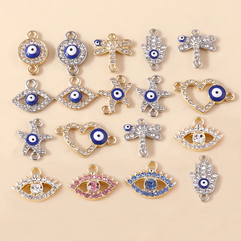 10pcs Mixed Crystal Evil Eye Charms Turkish Lucky Blue Eye Charms Pendants Connectors for Bracelet Earrings Necklace DIY Jewelry