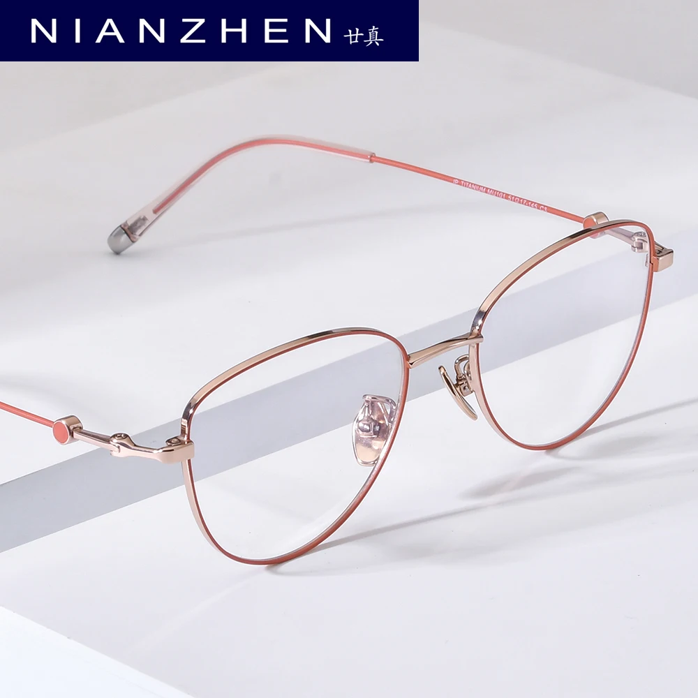 NIANZHEN Pure Titanium Glasses Frame Men Cat Eye Brand Design Eyeglasses Ultralight-Weight Retro Eyewear Spectacles 101