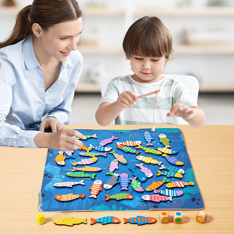 Children's fishing toys magnetic early education kindergarten fish rod toy parent-child PK fishing interactive training toy game