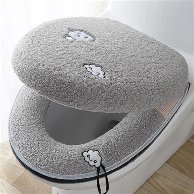 2 Pieces/Set Coral Velvet Toilet Cover Household Waterproof Toilet Seat Cover High Resilience Sponge Universal Toilet Seat